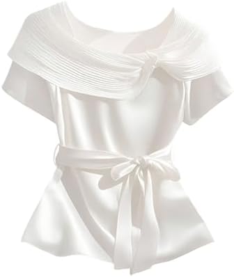Plus Size Asymmetrical Neck Blouses Elegant Short Sleeve