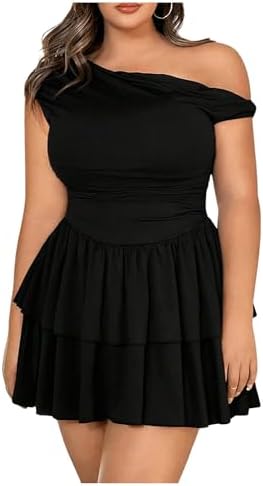 Plus Size Asymmetrical Neck Mini Dress Short Sleeve Party
