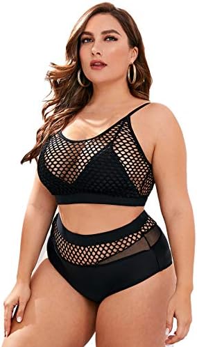 Plus Size Bathing Suit Fishnet High Waist Bikini Set Rave