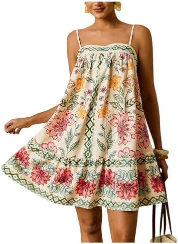 Plus Size Boho Floral Print Cami Dress Backless