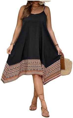 Plus Size Boho Flowy Cami Dress Spaghetti Strap Vacation