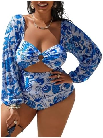 Plus Size Boho One Piece Swimsuit Cut Out Monokini