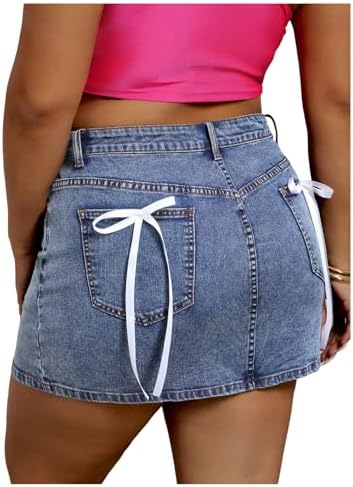 Plus Size Bowknot Denim Skirts High Waist Stretchy Y2k