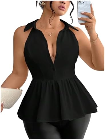 Plus Size Button Front Vest Shirts Dressy Casual
