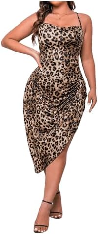 Plus Size Cheetah Criss Cross Cami Dress Asymmetrical Hem