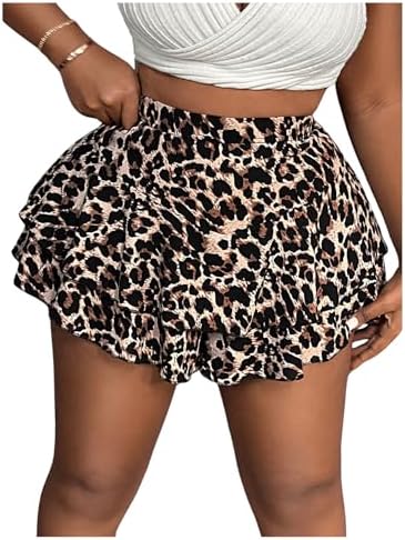 Plus Size Cheetah Print Mini Shorts High Waisted Bubble