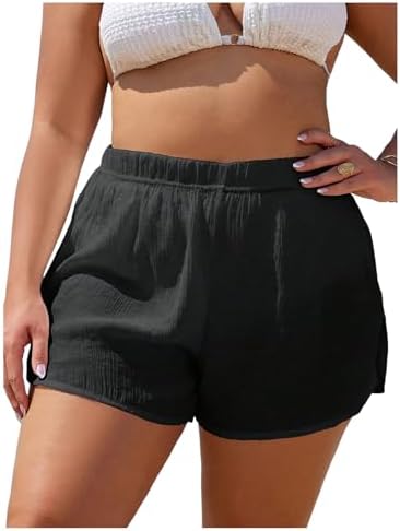 Plus Size Cover Up Shorts Elastic High Waist Split Beach