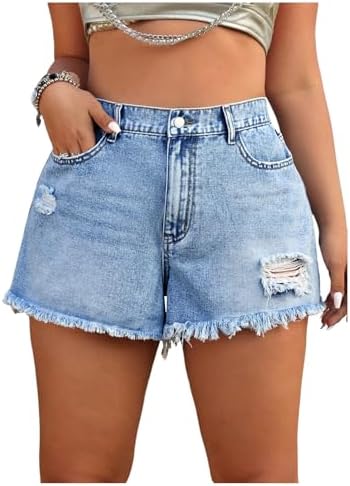 Plus Size Distressed Denim Shorts Wide Leg Casual Jean