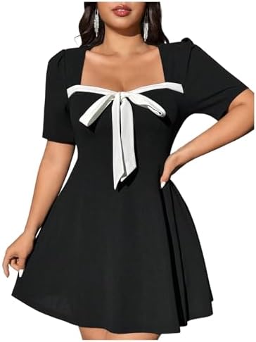Plus Size Elegant Bow Front Mini Dress