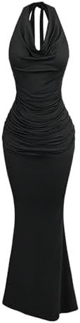 Plus Size Elegant Halter Maxi Dress Draped Cowl Neck