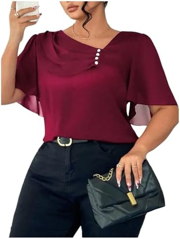 Plus Size Elegant Short Sleeve Blouse Tops Asymmetrical