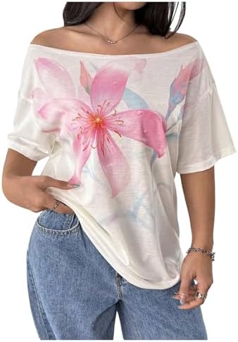 Plus Size Floral Off The Shoulder Tops Summer Vacation