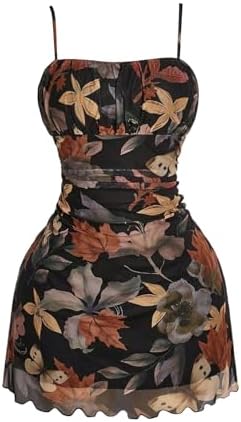 Plus Size Floral Spaghetti Strap Cami Dress Ruched Bust