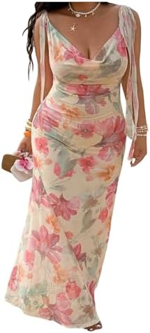 Plus Size Floral Tie Shoulder Wedding Guest Maxi Dresses