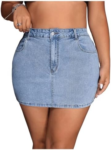 Plus Size High Waisted Denim Mini Skirt Bodycon Jean