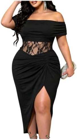 Plus Size Lace Dress Off The Shoulder Bodycon Midi Dresses