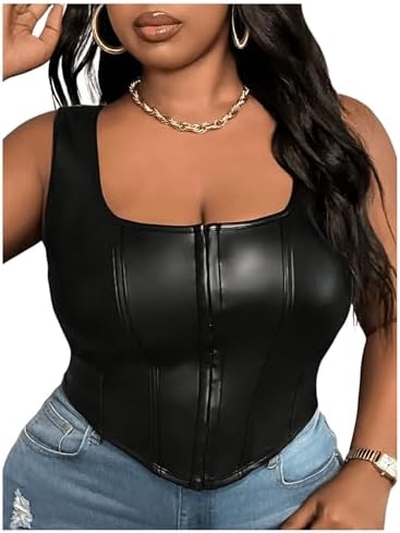 Plus Size Leather Sleeveless Corset Tops Asymmetrical Hem
