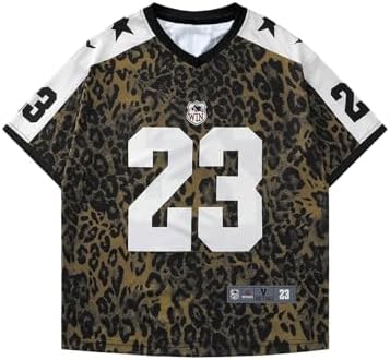Plus Size Leopard Jersey T Shirt Oversized V Neck Short