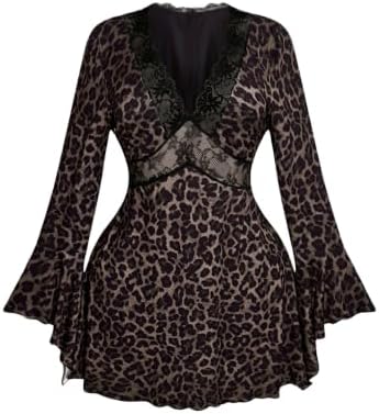 Plus Size Leopard Lace Mini Dress Y2K Ruffle A Line Dress