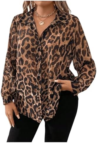 Plus Size Long Sleeve Cheetah Shirts Leopard Button Down