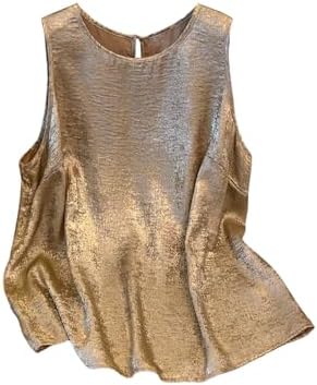 Plus Size Metallic Tank Top Sleeveless Crew Neck Summer