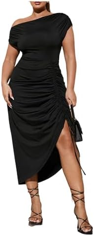 Plus Size Off The Shoulder Sexy Midi Dress Drawstring