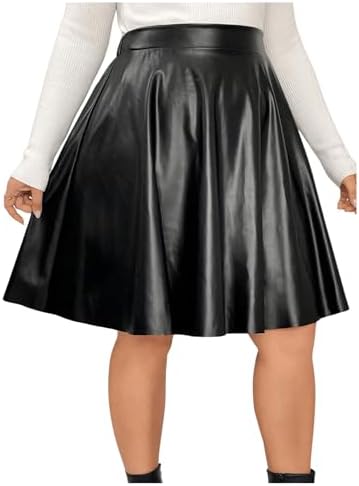 Plus Size Pleated Skirts PU Leather Skirt High Waist