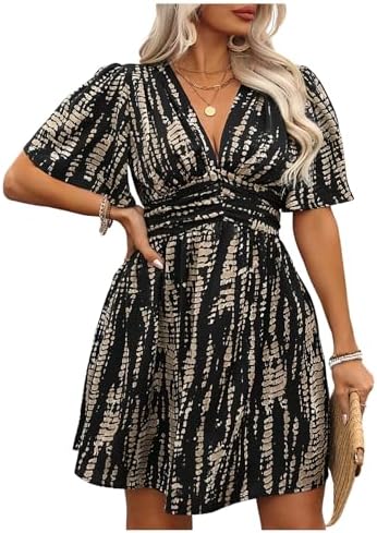 Plus Size Printed V Neck Ruffle Trendy Summer Short