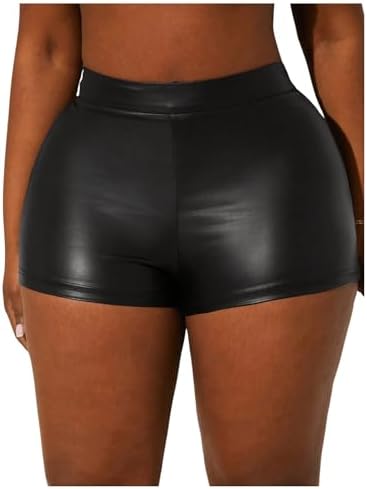 Plus Size PU Leather Club Shorts High Waist Disco Short
