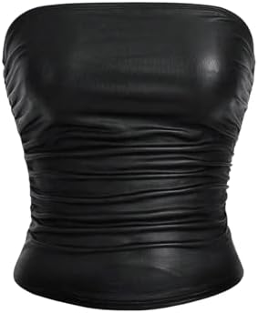 Plus Size PU Leather Strapless Bandeau Tube Tops