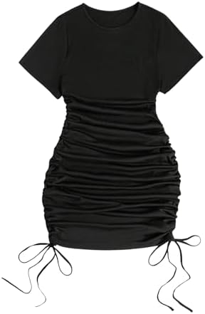 Plus Size Short Sleeve Drawstring Ruched Crew Neck