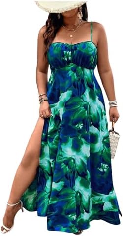 Plus Size Sleeveless Cami Dress Ruched Bust Holiday Slit
