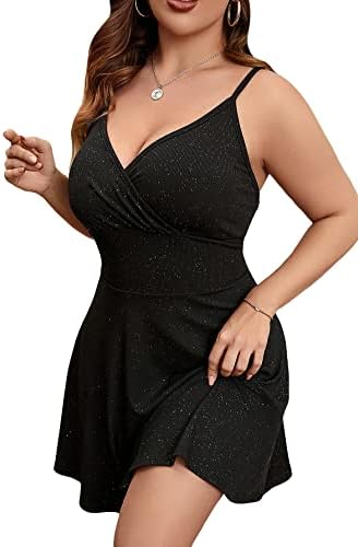 Plus Size Sleeveless V Neck Glitter Dress Wrap Flared