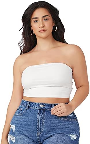 Plus Size Solid Strapless Bandeau Tops Basic Crop Tube
