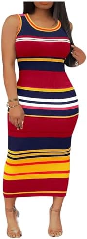 Plus Size Striped Color Block Midi Dress Summer