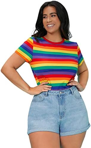 Plus Size Striped Print Short Sleeve Round Neck Tee Shirt