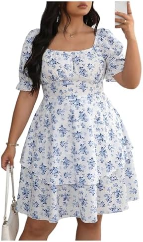 Plus Size Tea Party Floral Layered Ruffle Dress Square