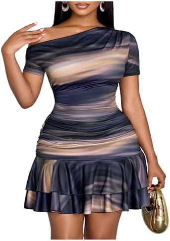 Plus Size Tie Dye Off The Shoulder Dress Ruched Tiered