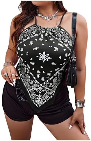 Plus Size Tribal Print Cami Top Sleeveless Hanky Hem Boho