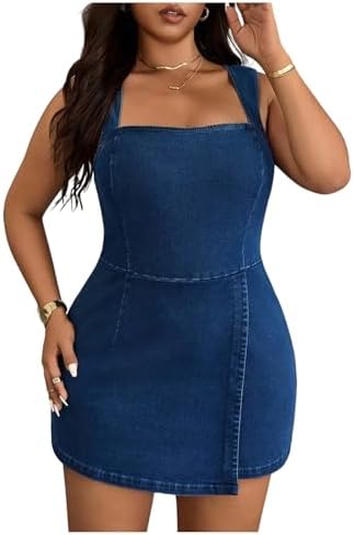 Plus Size Y2k Jean Dress Square Neck Bodycon Going Out