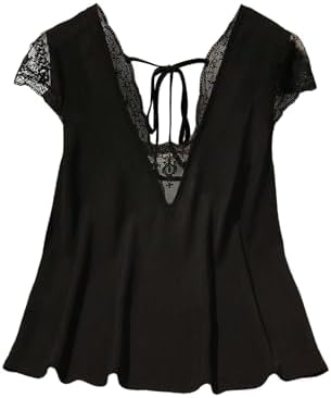 Plus Size Y2k Lace Tops V Neck Tie Backless Going Out Top