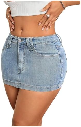 Plus Size Y2k Low Rise Jean Skirt Stretch Bodycon Mini
