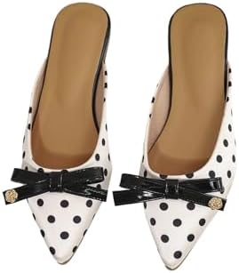 Polka Dots Bowknot Mules Wedding Pointed Toe Elegant Flat