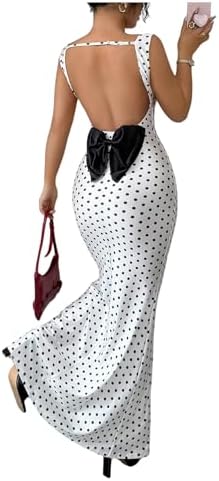 Polka Dots Cowl Neck Maxi Dress Vintage Bow Backless