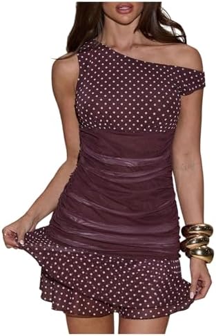 Polka Dots Mini Dress Off The Shoulder Ruched Tiered