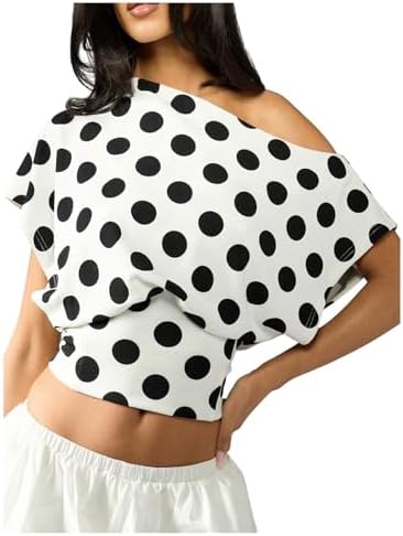 Polka Dots Off Shoulder Crop Top Elegant Blouse