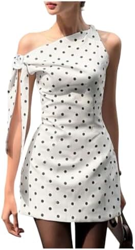 Polka Dots Off The Shoulder Mini Dress Knot Side Retro