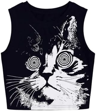 Punk Animal Print Crew Neck Cute Crop Tank Top
