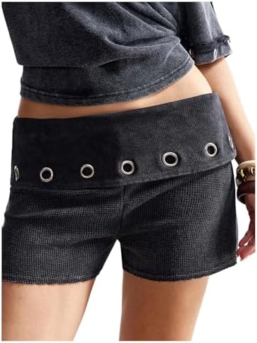 Punk Y2k Fold Over Mini Shorts Low Rise Grommet Eyelet