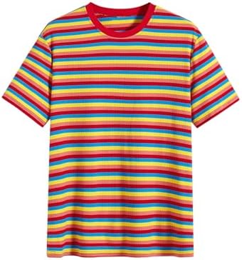 Rainbow Stripe Crew Neck Tee Shirts Short Sleeve Ribbed